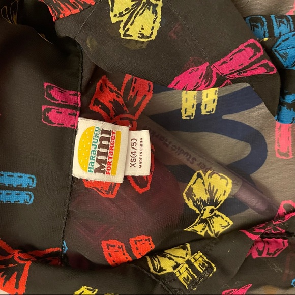 Harajuku Mini Black Primary Color Bow Equality Button Up Collar Sheer Top 4/5 - Picture 4 of 11